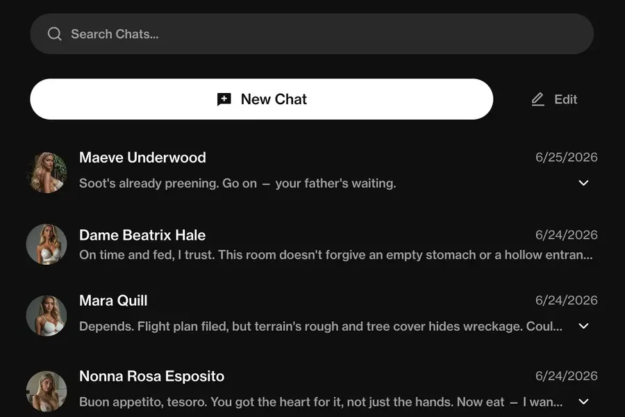 Chat list with several ongoing stories